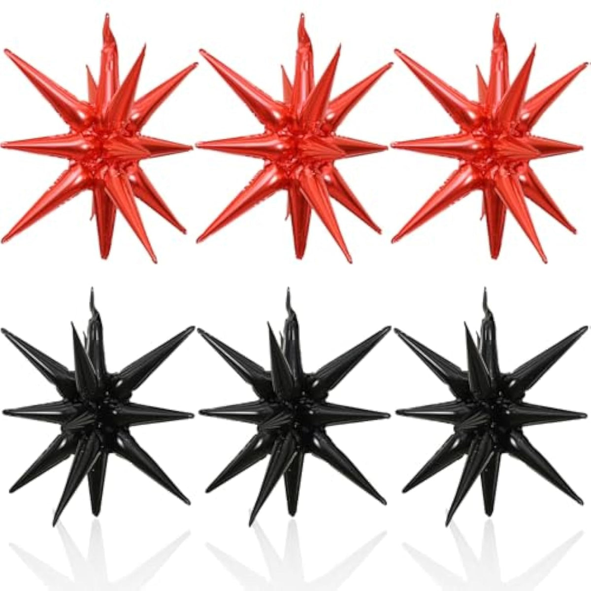 6Pc Black Red Star Foil Balloons – 22" Large Spiky Balloons for Party Decor
