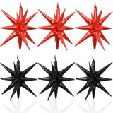 6Pc Black Red Star Foil Balloons – 22" Large Spiky Balloons for Party Decor