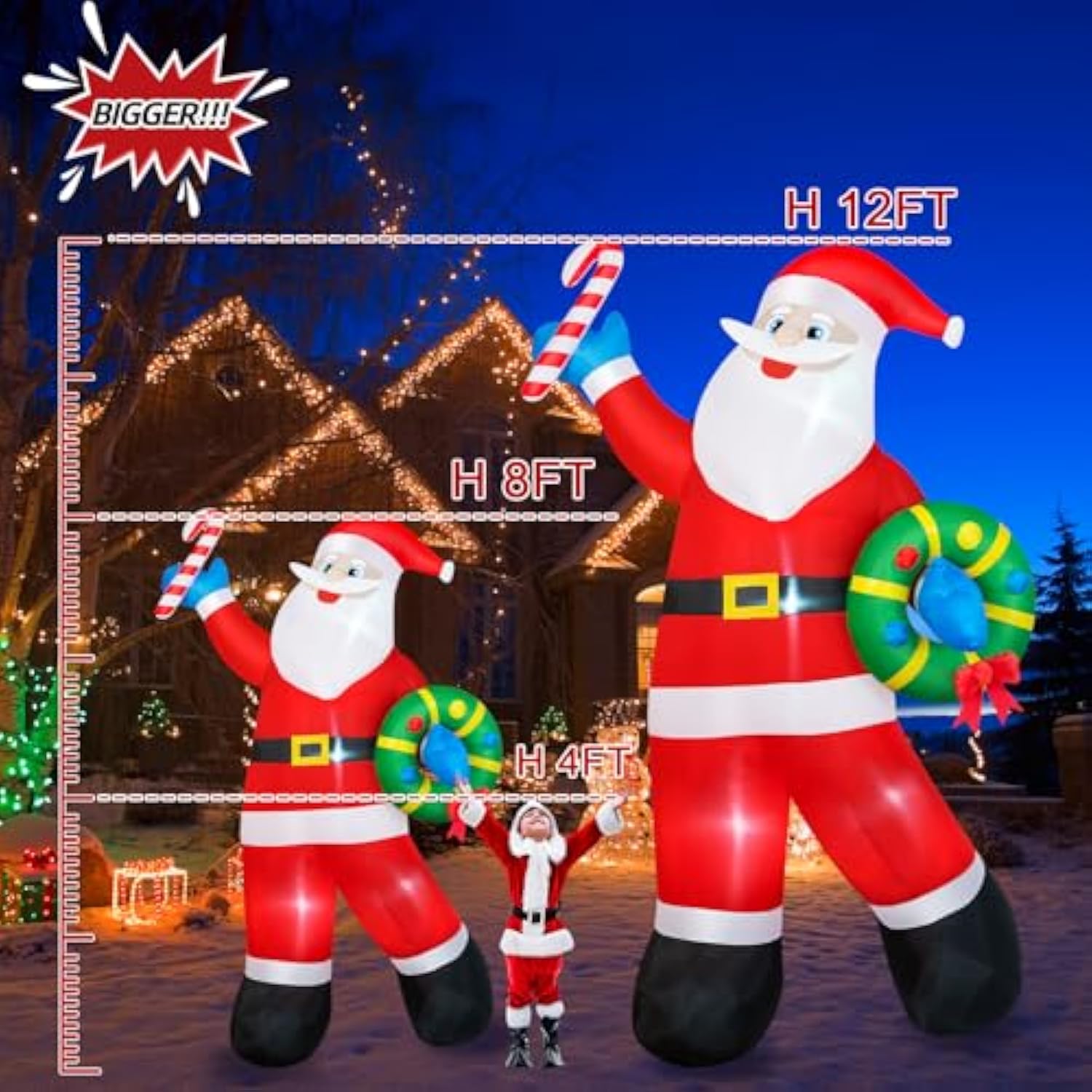 8Ft Christmas Inflatable Santa Claus Outdoor Decoration, Inflatable Santa Holds Garland Blow Up Yard Decorations Built-I