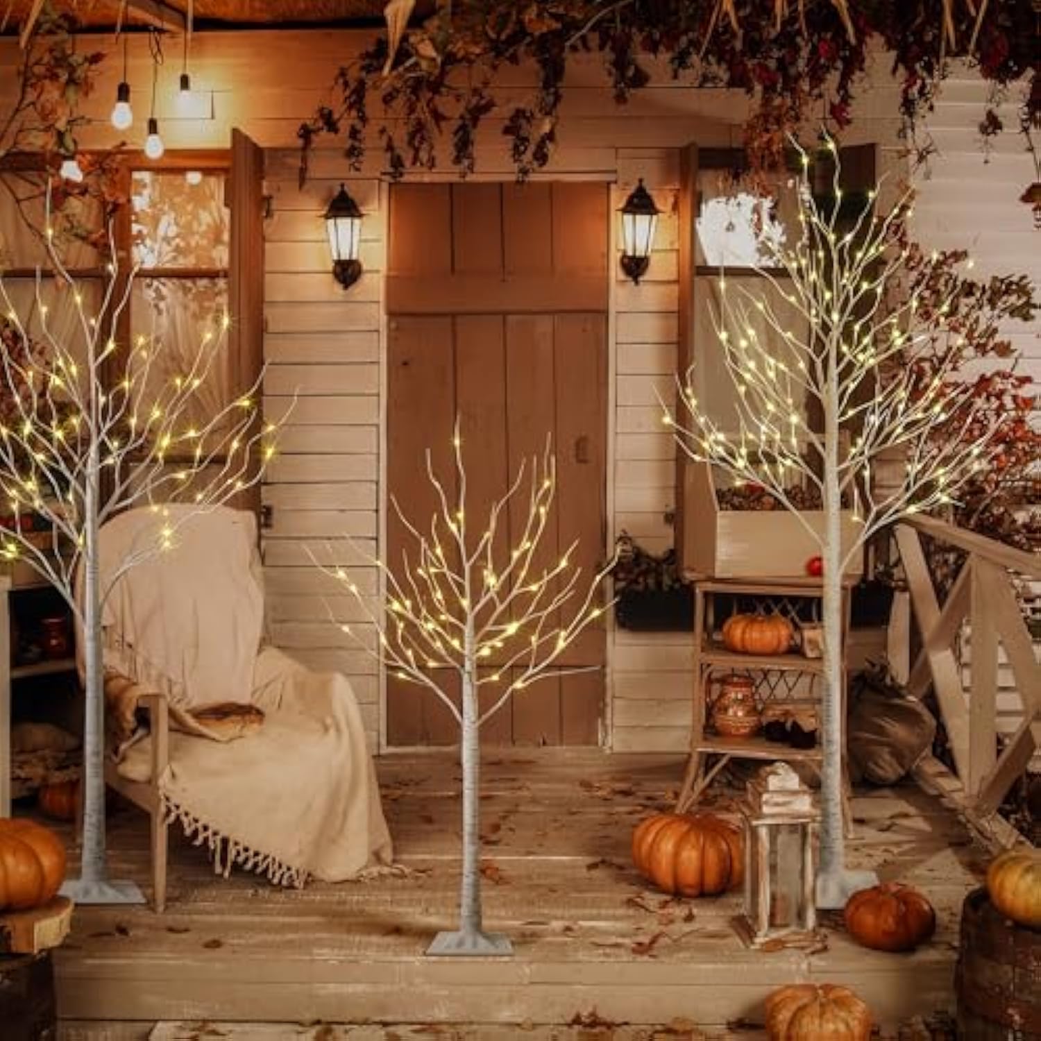 Led Birch Tree Light Set - 4Ft, 6Ft, 8Ft Trees With Warm White Lights - Indoor Outdoor Christmas Wedding Party Decorations (3-Pack)