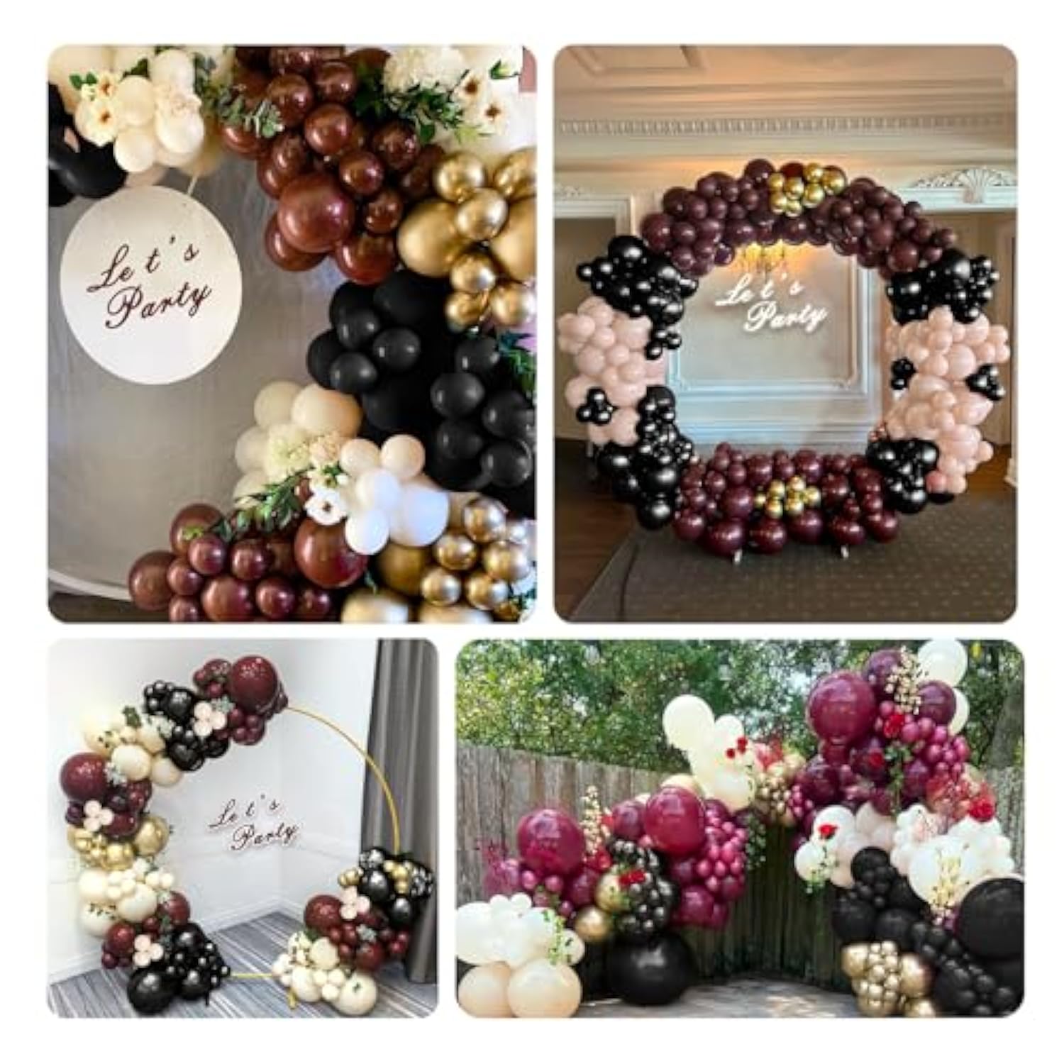 155Pcs Burgundy Balloon Garland Arch Kit With Burgundy Maroon Black Metallic Gold Lvory White Balloons For Birthday Graduation Wedding Baby Shower Anniversary Valentine Party Decoration
