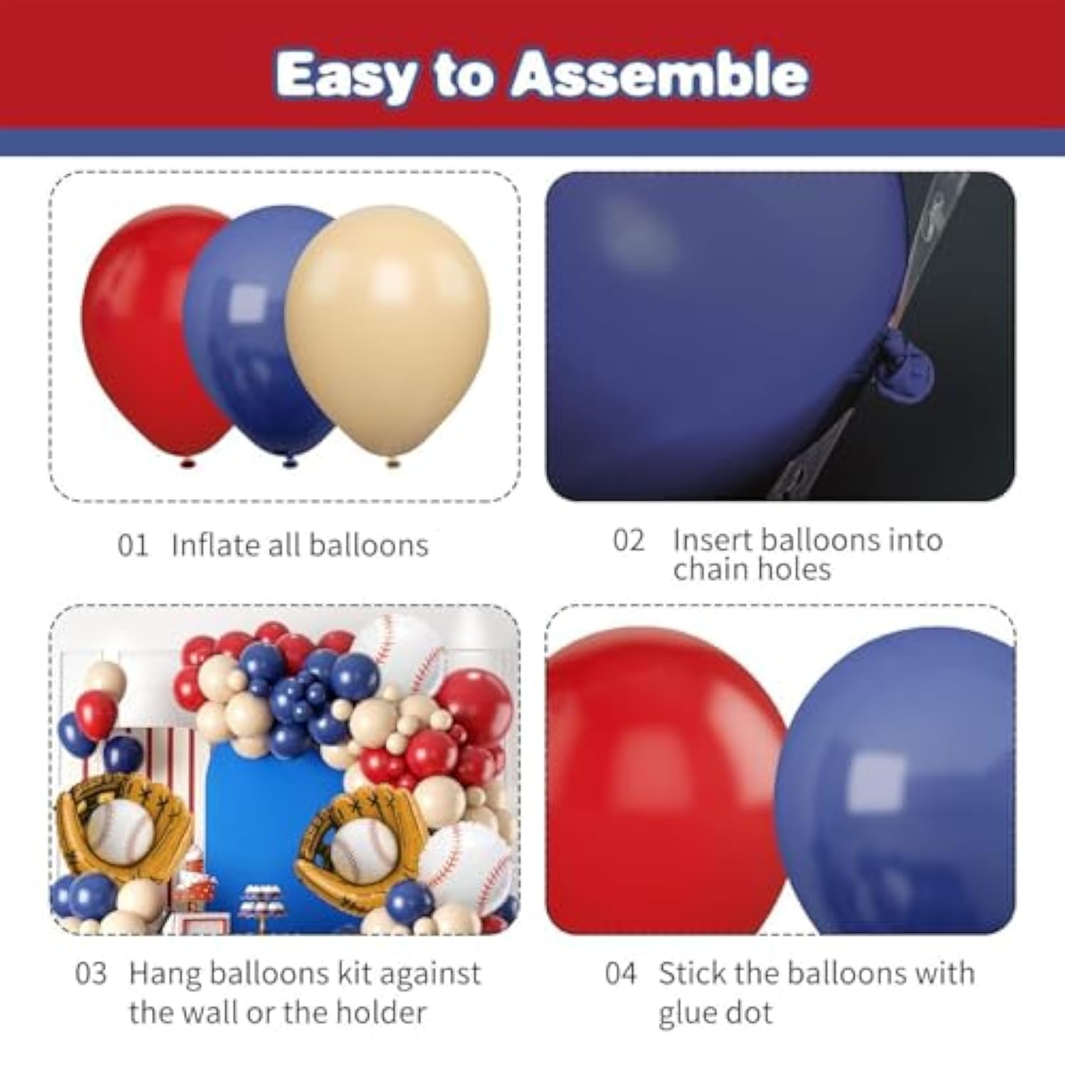 Baseball Birthday Party Decorations, Navy Blue Red Nude Balloon Arch With Baseball Glove Foil Balloons For Boys Girls Summer Birthdays Party Baseball Themed Party Decorations