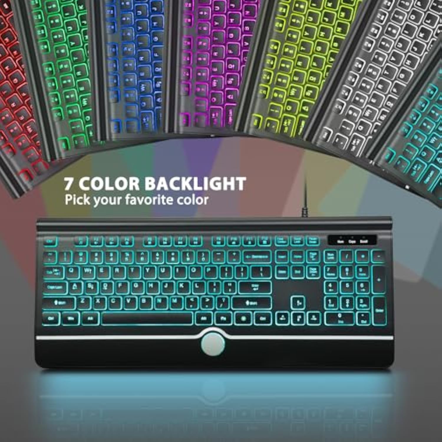 Wired Keyboard And Mouse Combo, Backlit Computer Keyboards With Wrist Rest, Light Up Keyboard Easy To See, 7-Color Backlit Keyboard And Optical Mouse For Windows, Pc, Laptop, Usb Plug And Play