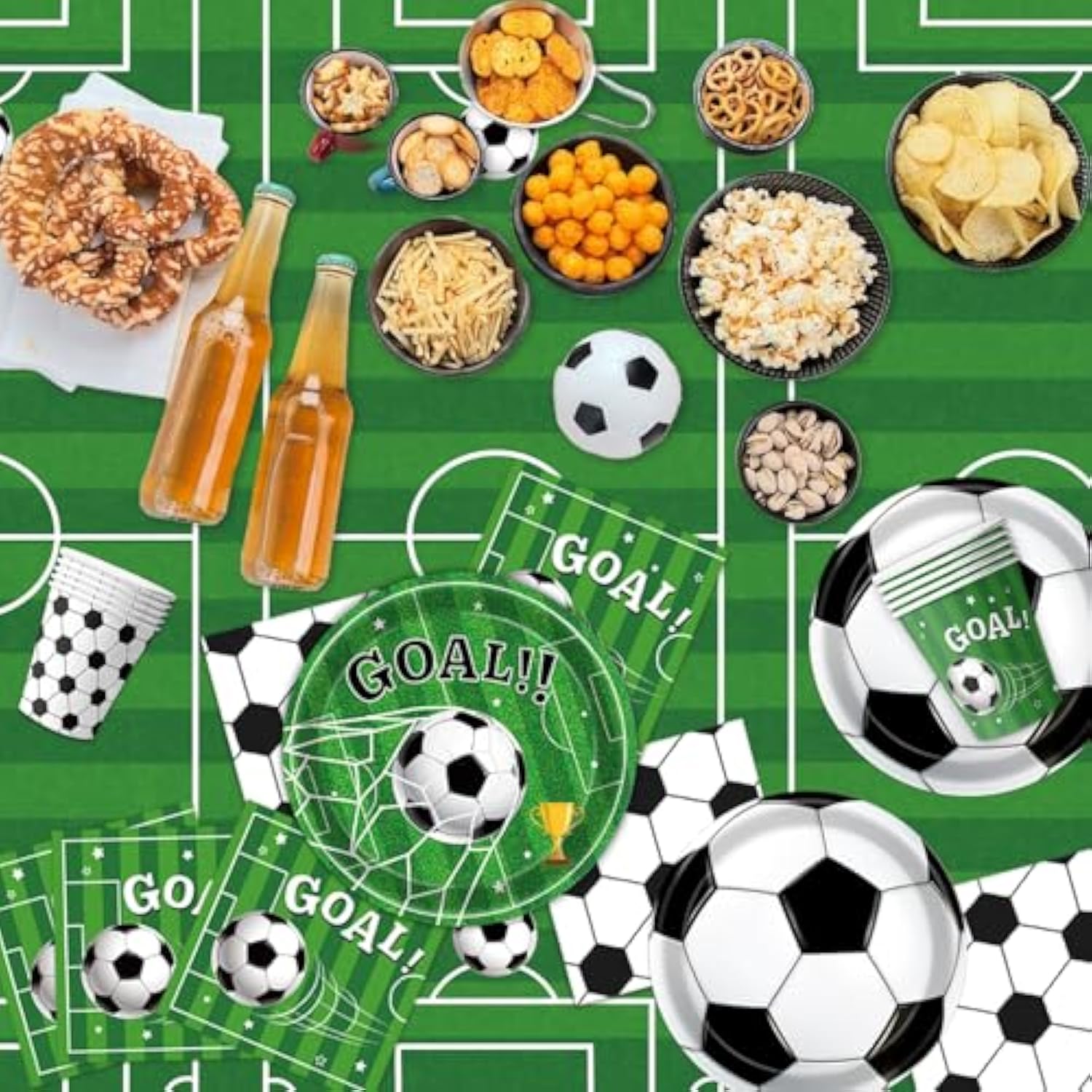170 Pcs Soccer Party Decorations, Soccer Birthday Party Decorations - Includes Plates, Napkins, Cups, Banner, Balloons, Tablecloth, Knives, Forks For Sports Soccer Theme Party Decorations, Serve 24