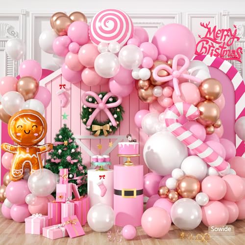 Pink Christmas Balloon Arch Kit, Pearl White Rose Gold Xmas Decorations