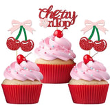 24 Pack She'S The Cherry On Top Cupcake Toppers, Glitter Cherry Sweet Cake Pick For Fruits Theme Baby Shower And Bridal Shower Decorations Supplies (Top)