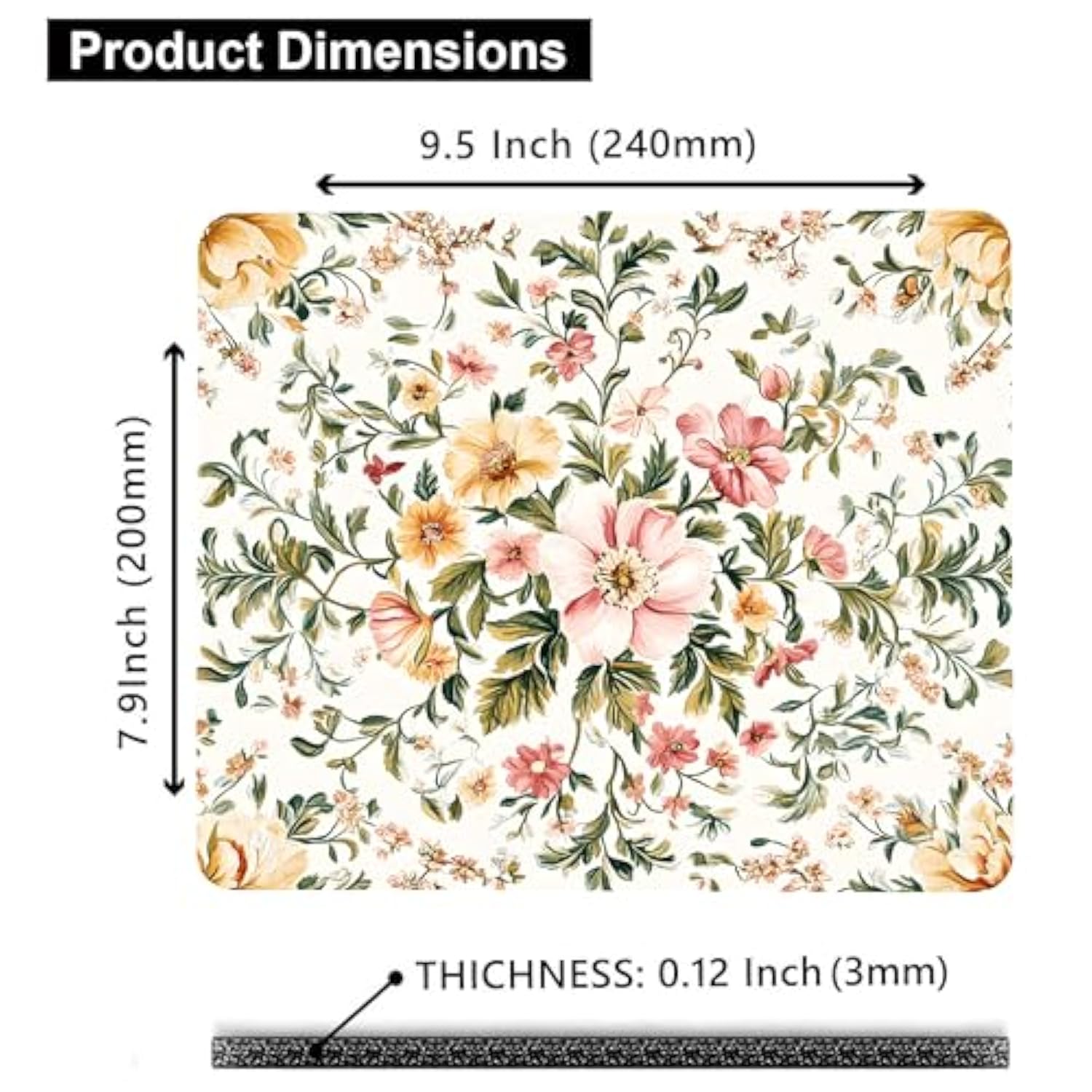 Square Mouse Pad Vintage Floral Mouse Mat Small Office Mouse Mat Non-Slip Rubber Base Computer Mouse Pads Suitable For Office Laptops 7.9" X9.5”