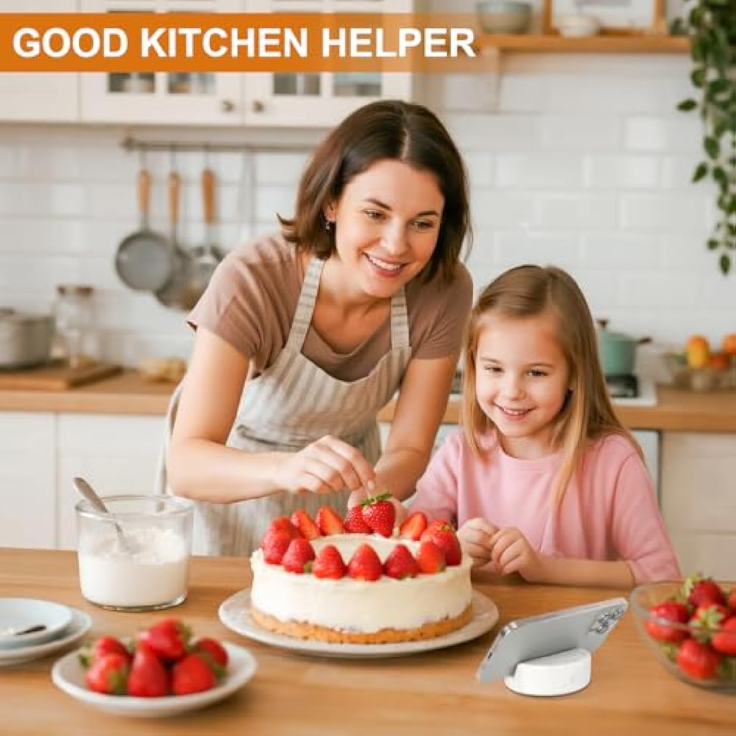 Elegant And Versatile White Marble Phone Stand With Sound Amplification Round Phone Holder Function For Desk,Kitchen,Bathroom,And Bedside