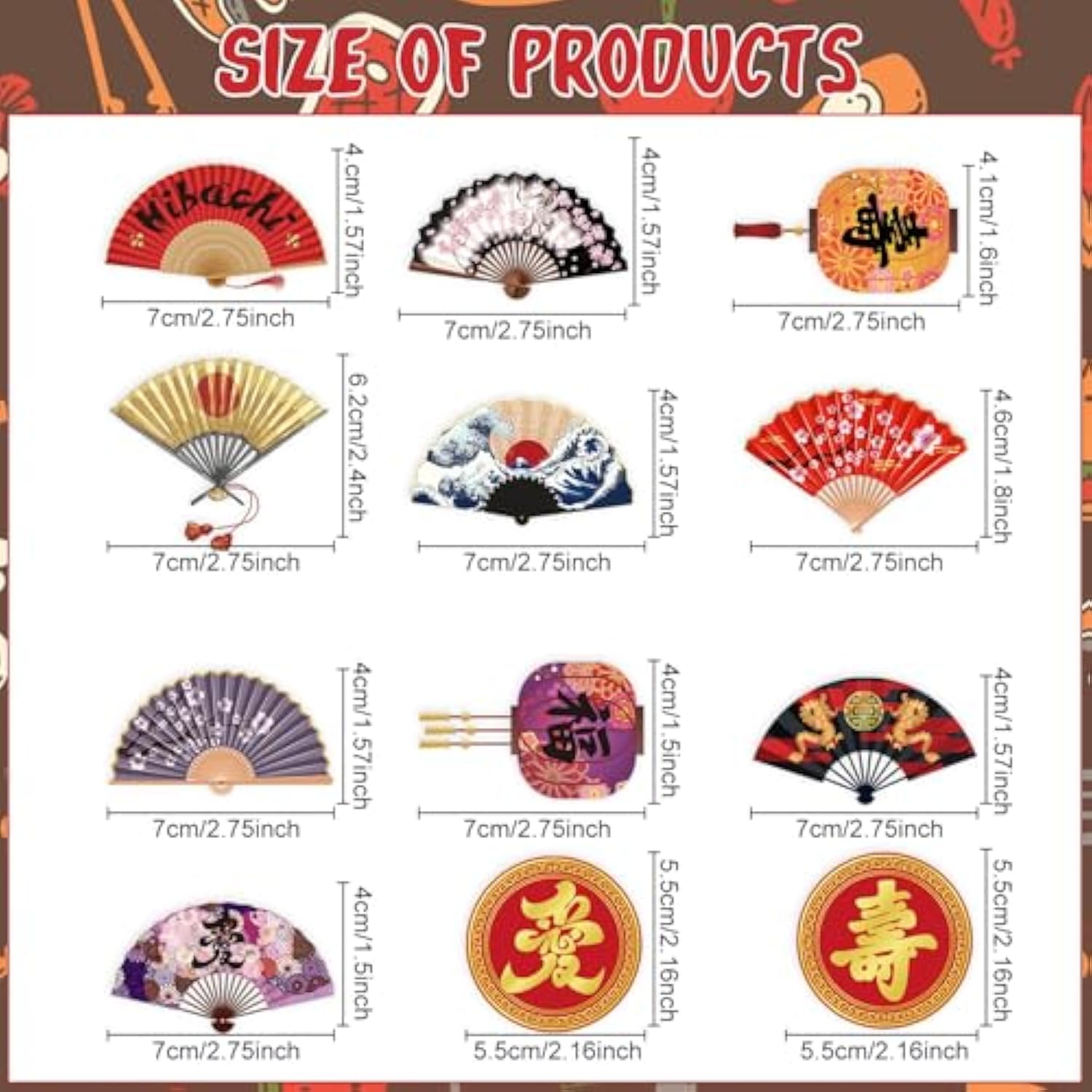 Japanese Hibachi Party Decorations, 48Pcs Japanese Style Paper Fans Cupcake Toppers Cake Decor, Asian Baby Shower Wedding Birthday Party Supplies Cupcake Picks (Pre-Assembly)