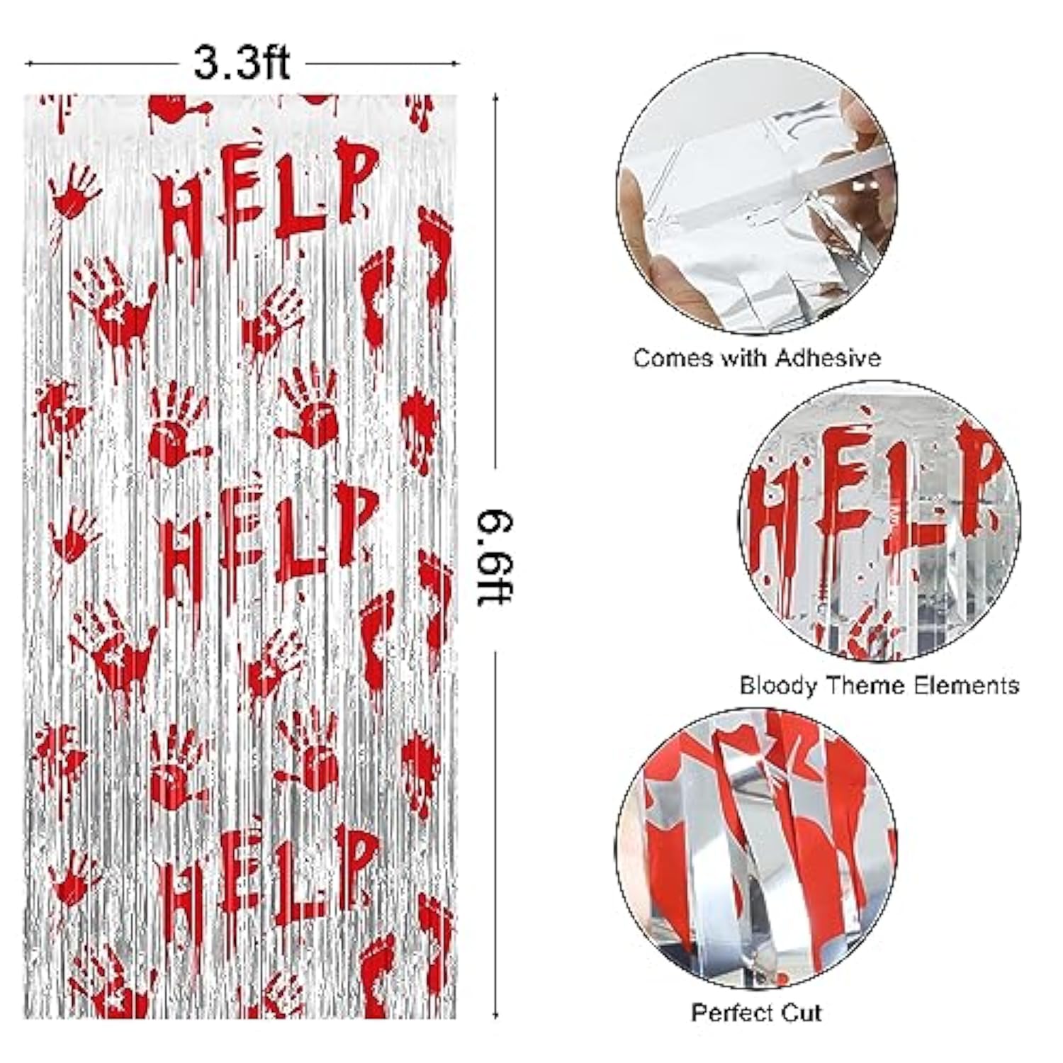 2 Pack Bloody Halloween Foil Fringe Curtains 3.3x6.6ft Scary Zombie Vampire Decor