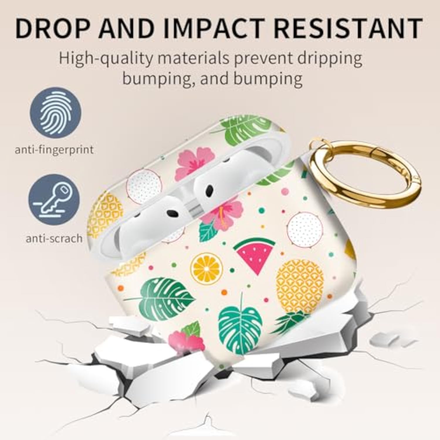 Airpods 4th Generation Case Cover Protective TPU Soft Cases Cover Rugged for Airpod 4 Case with Golden Keychain for Women Men Pineapple Banana Design