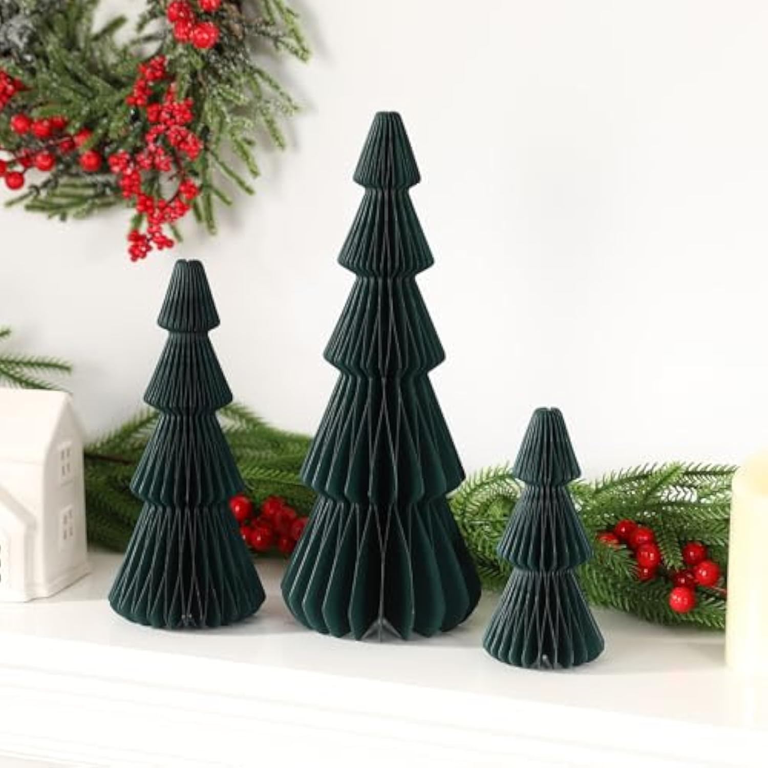 Christmas Decorations- 3Pcs Honeycomb Christmas Tree Diy Table Centerpiece Set For Xmas Holiday Fireplace Table Party Decor (Green)