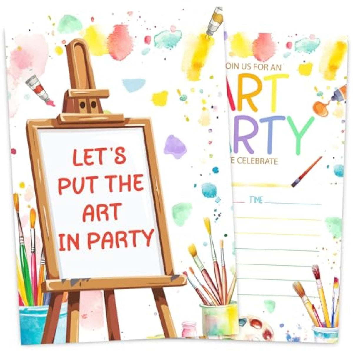 Art Birthday Invitation Card For Boys Girls, Painting Themed Birthday Party Invites, 30 Cards & 30 Envelopes, 4X6 Inches, Double-Sided
