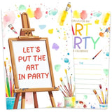 Art Birthday Invitation Card For Boys Girls, Painting Themed Birthday Party Invites, 30 Cards & 30 Envelopes, 4X6 Inches, Double-Sided