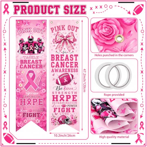 4 Pcs Pink out Breast Cancer Awareness Banner Decoration, Football