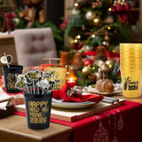 24 Pcs 16 Oz Black Gold 2026 New Year Cups with Paper Straws for Party Celebrations