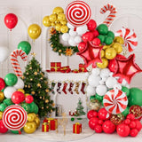 Christmas Balloons Garland Arch Kit, 133Pcs Red Green White Xmas Balloons Different Sizes 18 12 5 Inch With Candy,Cane,Star Foil Balloons For Christmas Party Decorations Indoor