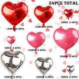 Love Heart Foil Valentines Balloons - 18/10/5 Inch, 54Pcs Mylar Red Heart Shapes For Romantic Decorations