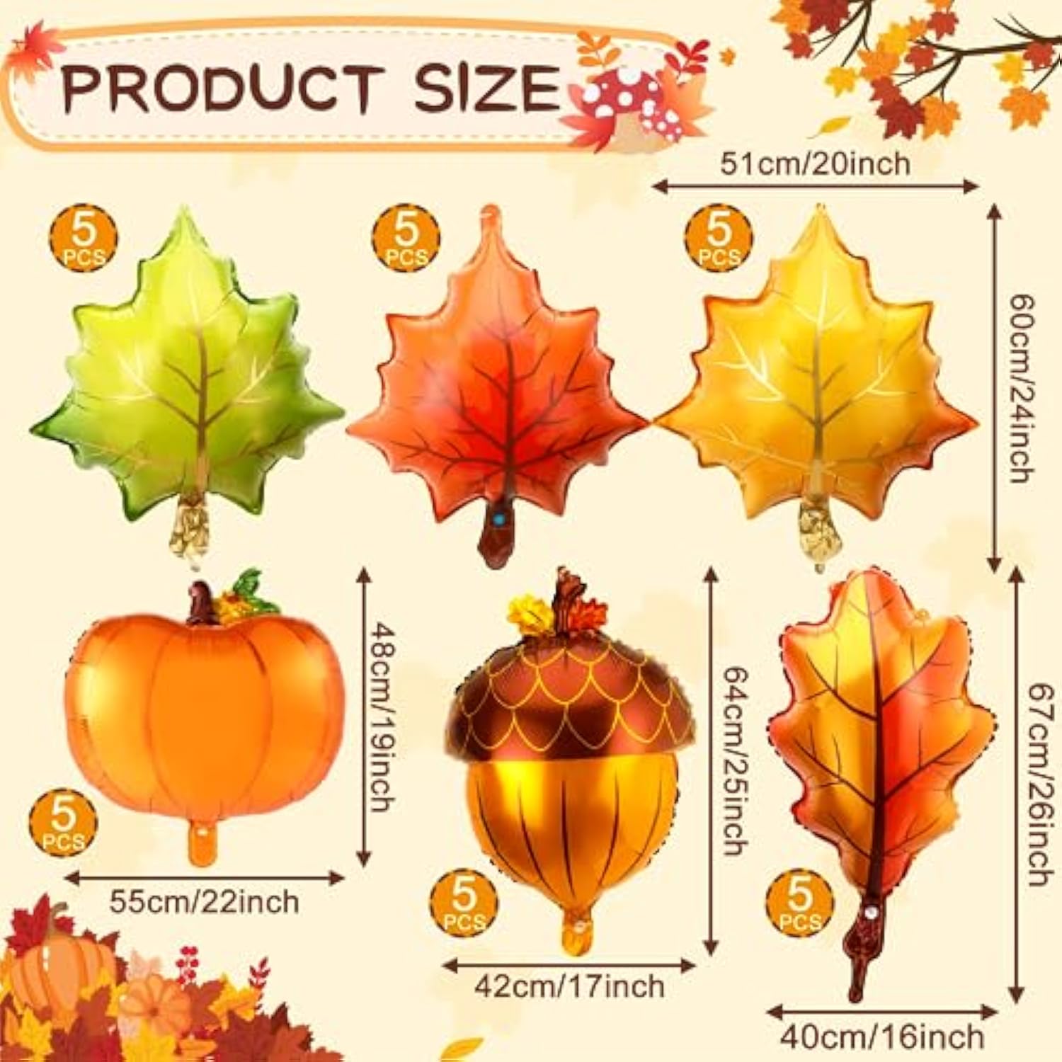 30pcs Fall Thanksgiving Balloons Pumpkin Maple Leaf Pine Foil Garland Party Decor