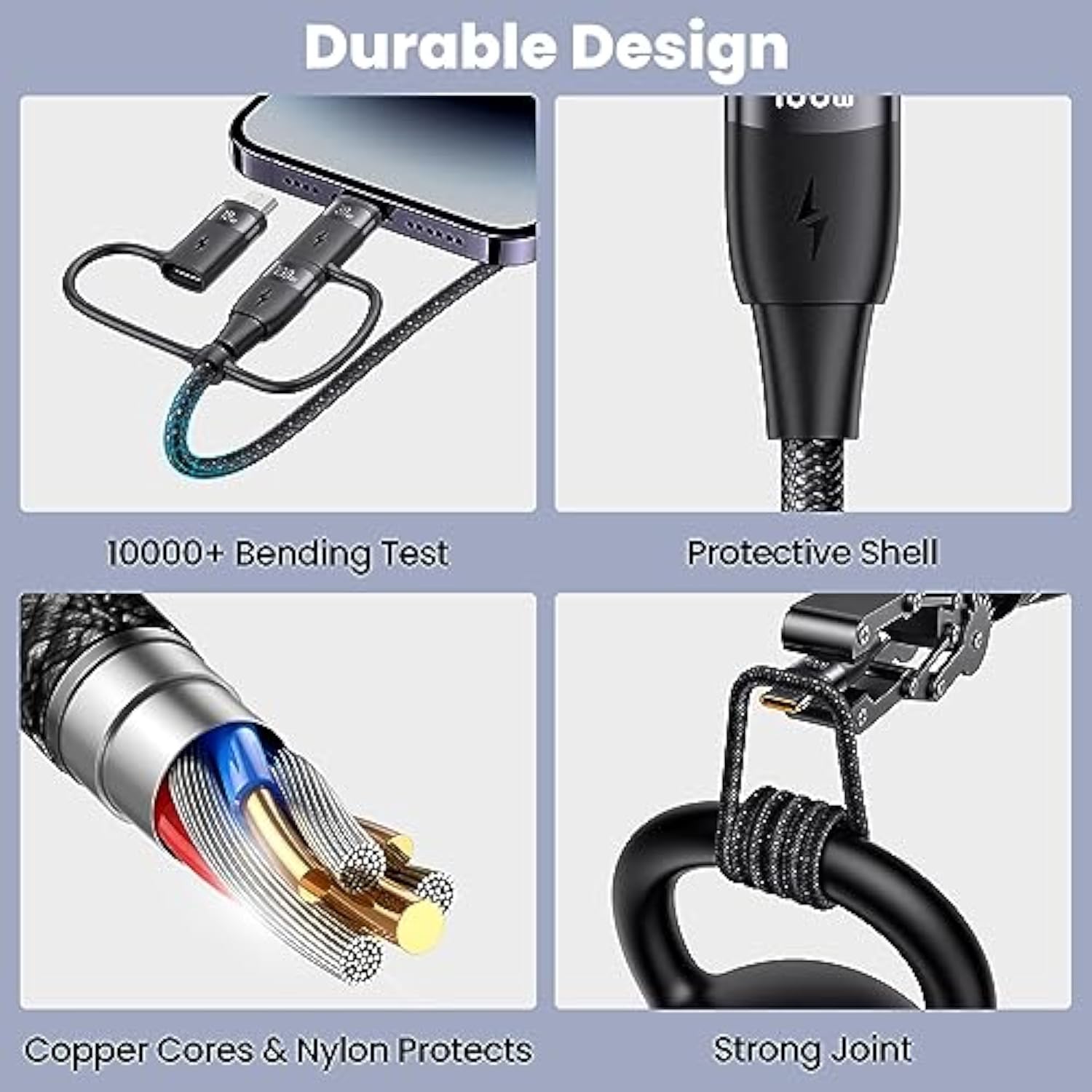 100W Usb C Multi Charging Cable, Usams 4Ft 5-In-1 5A Fast Sync Charger Adapter