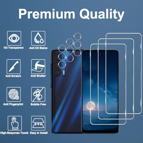 [3+3 Pack] Designed for Motorola Edge 2021 / Motorola Edge 5G UW 2021 Screen Protector + Camera Lens Protector, 9H Hardness, Anti Scratch, Easy