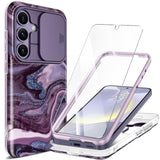 Designed For Samsung Galaxy S24 Plus Case With Slide Camera Cover+Screen Protector,[10Ft Drop Protection]Marble Full Body Shockproof Protective Phone Cover For S24+ Plus 6.7", Quicksand/Purple