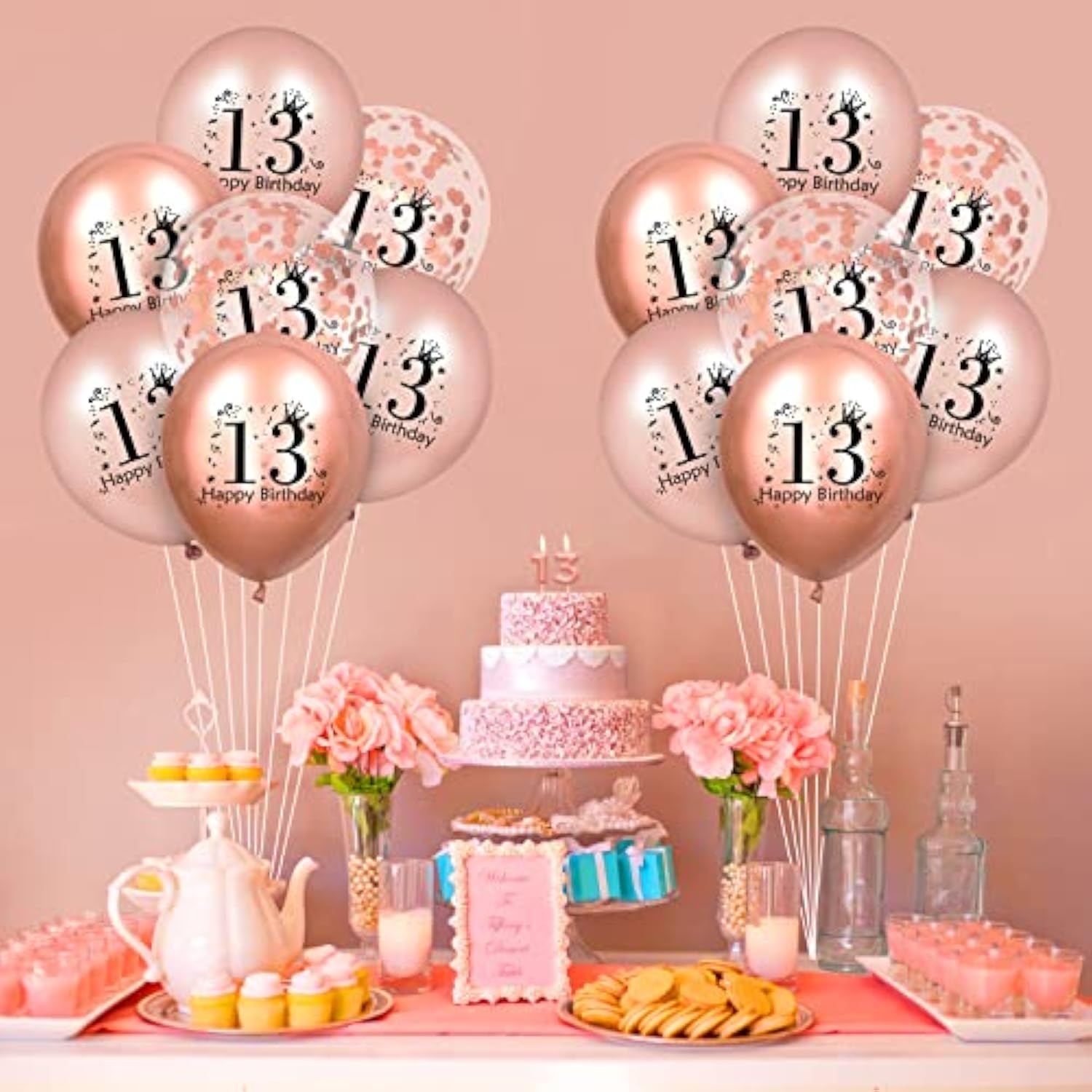 18pcs Rose Gold 85th Birthday Balloons – 12" Latex & Confetti Balloons Party Decoration Set