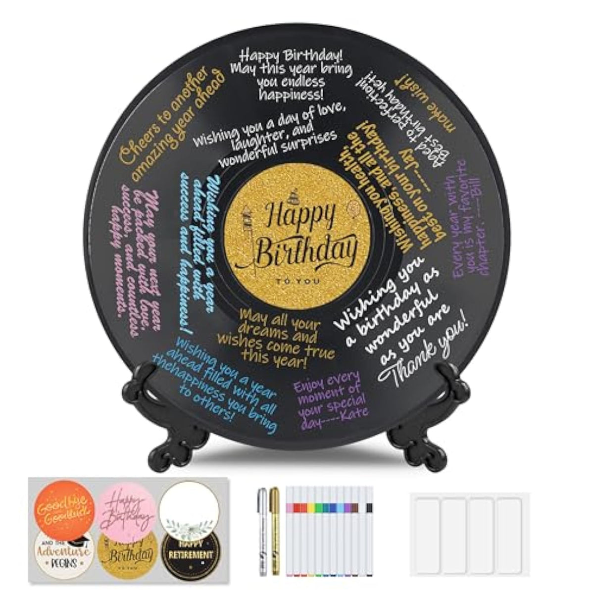 1 Pcs Retro Vinyl Record Guest Book For Party, Sign-In Board With 14 Pens & 6 Decorative Stickers, Birthday, Graduation, Retirement Guest Book Decor