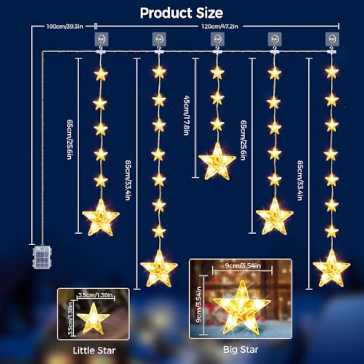 32 Stars Christmas Window Lights, Ip65 Waterproof 52 Leds Twinkle Star Fairy String Lights With 8 Modes Timer, Warm Whit