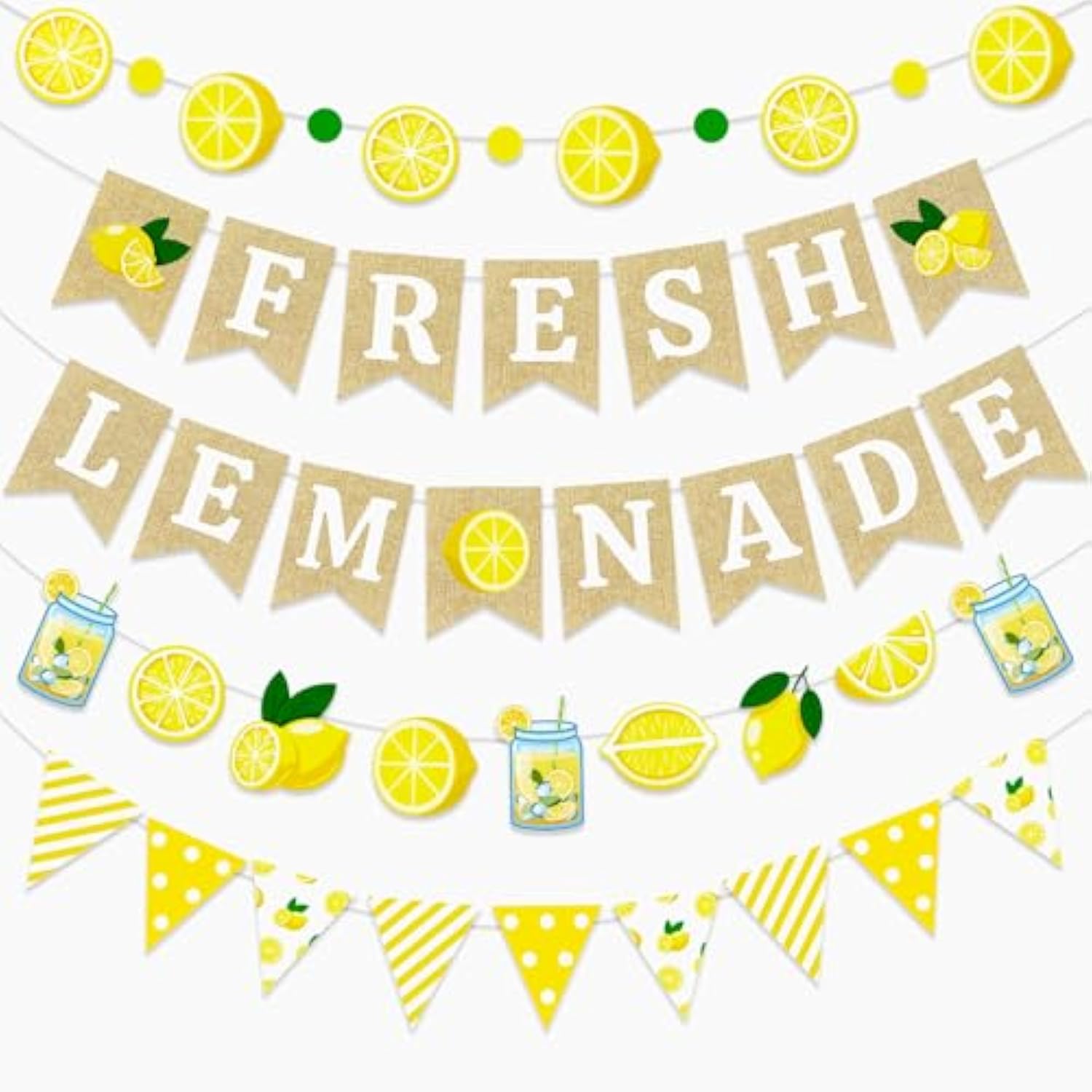 5 Pcs Lemonade Stand Decorations Lemon Sign Banner & Citrus Garland Set