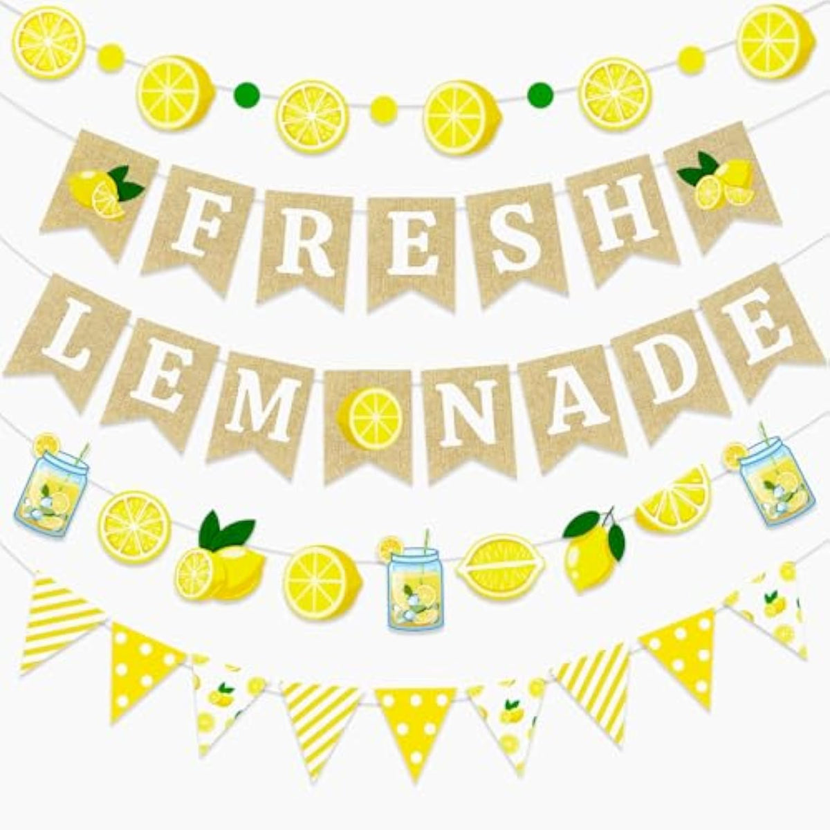 5 Pcs Lemonade Stand Decorations Lemon Sign Banner & Citrus Garland Set