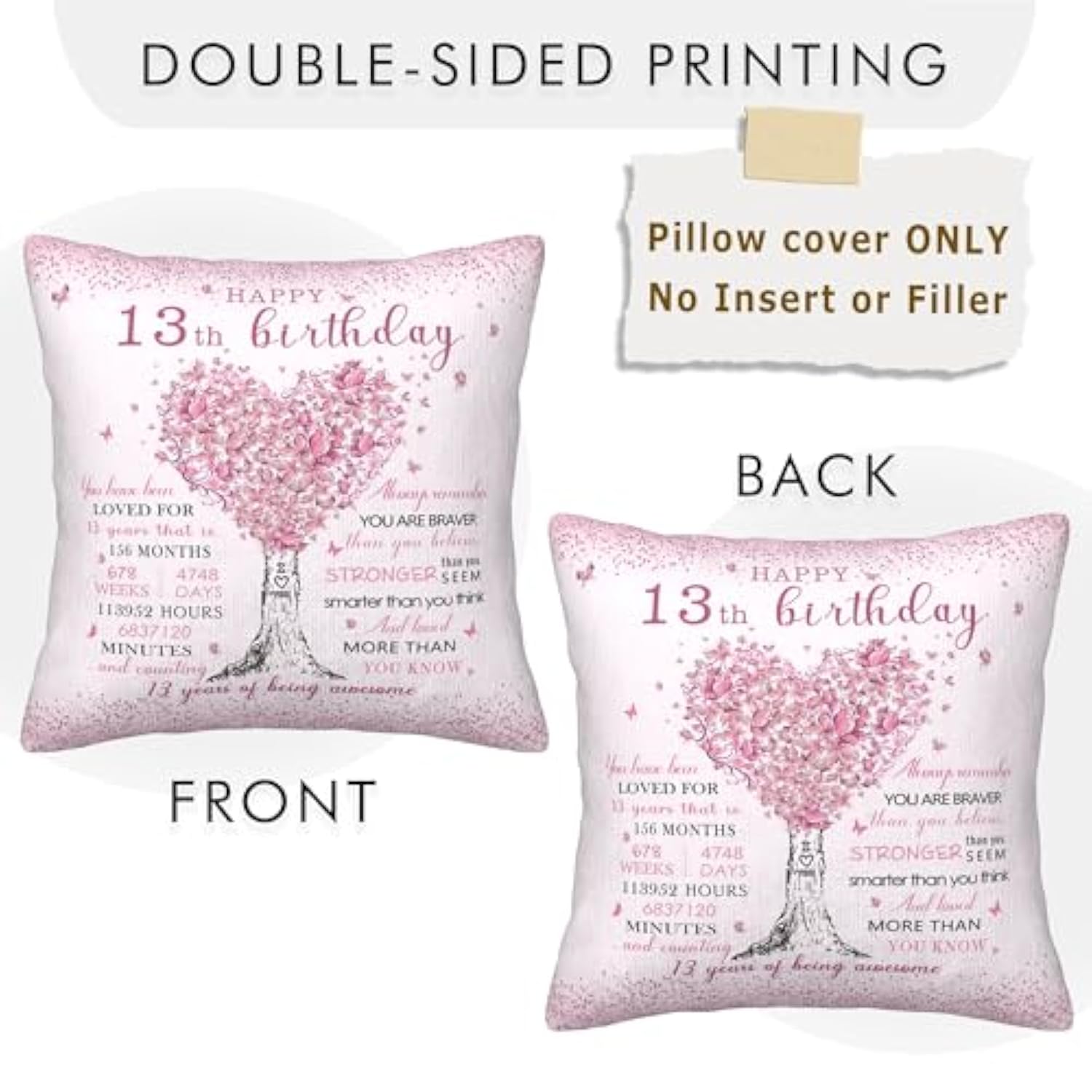 13 Year Old Girl Gifts Pillow Cover 18X18 Inch - 13Th Birthday Decorations/Gifts For Girls Pillowcase - Best Presents For 13 Year Old Girl Pillow Cover