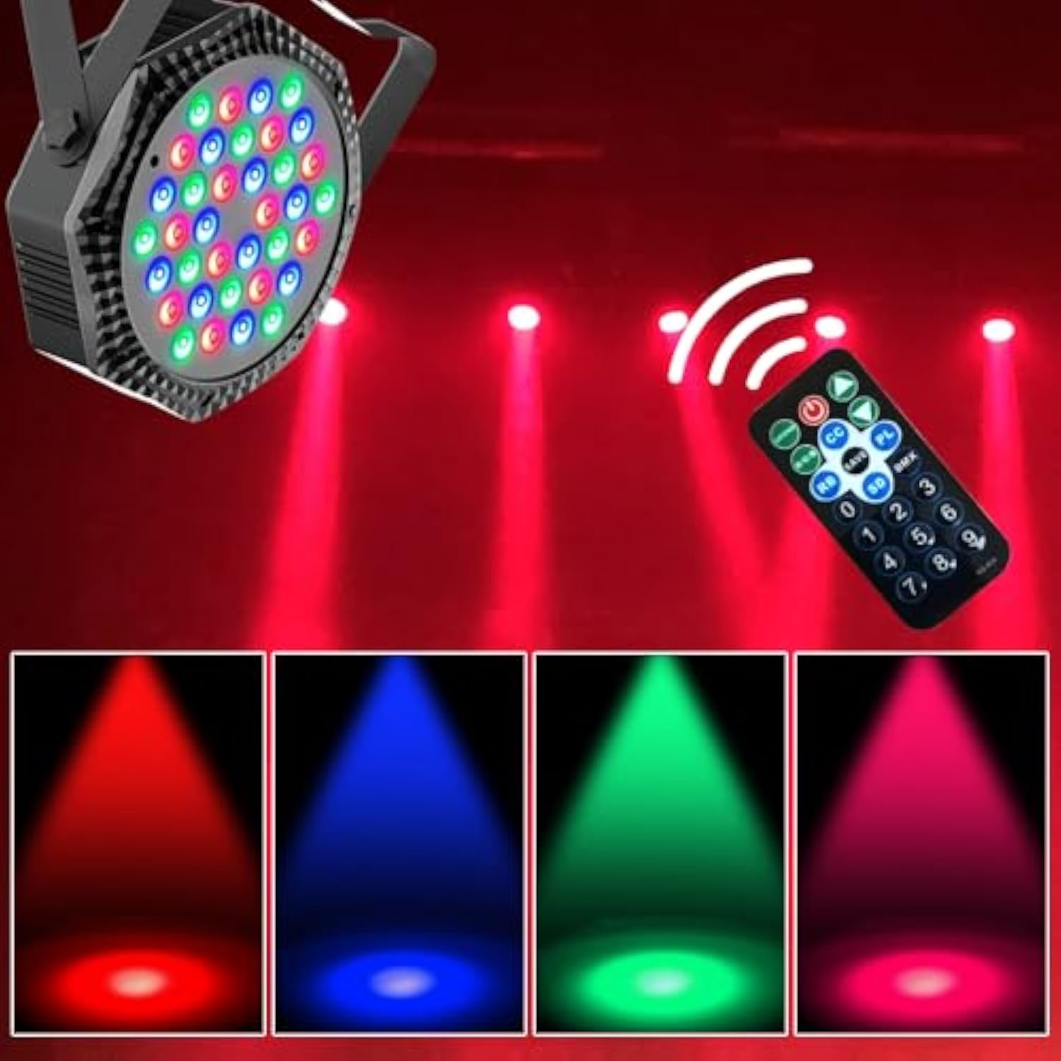 36Led Par Light, 9-Mode Rgb Dj Stage Lights With Remote, Sound Activation Strobe Lights, Uplights Indoor For Christmas Music Discos Dance Wedding Party Light(3 Packs)