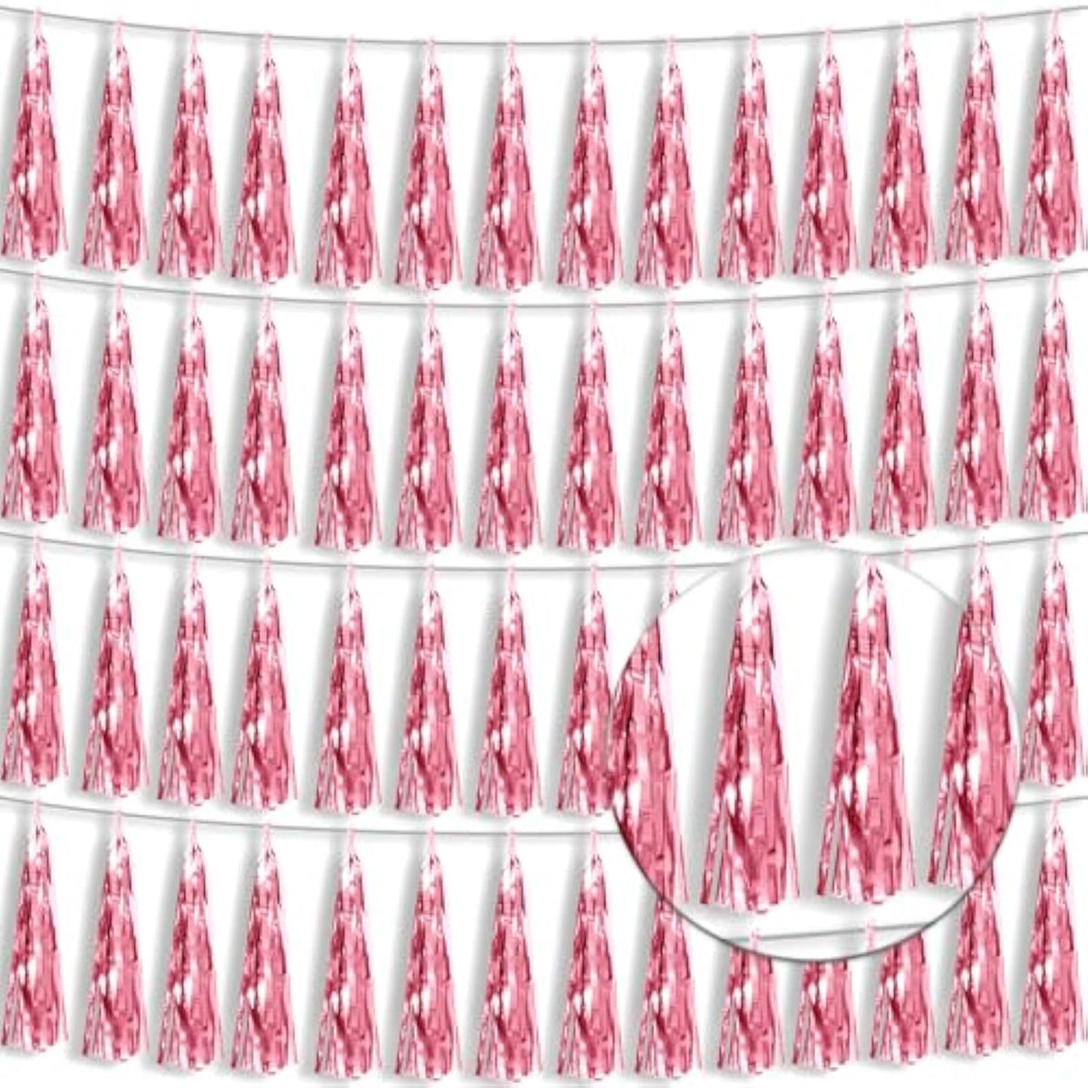 4P Pink Foil Fringe Tassel Banner Garland Metallic Tinsel Streamers Wall Hanging Curtain Backdrop Banner For Parade Floats, 2024 Graduation Decorations, Wedding Party Decoration