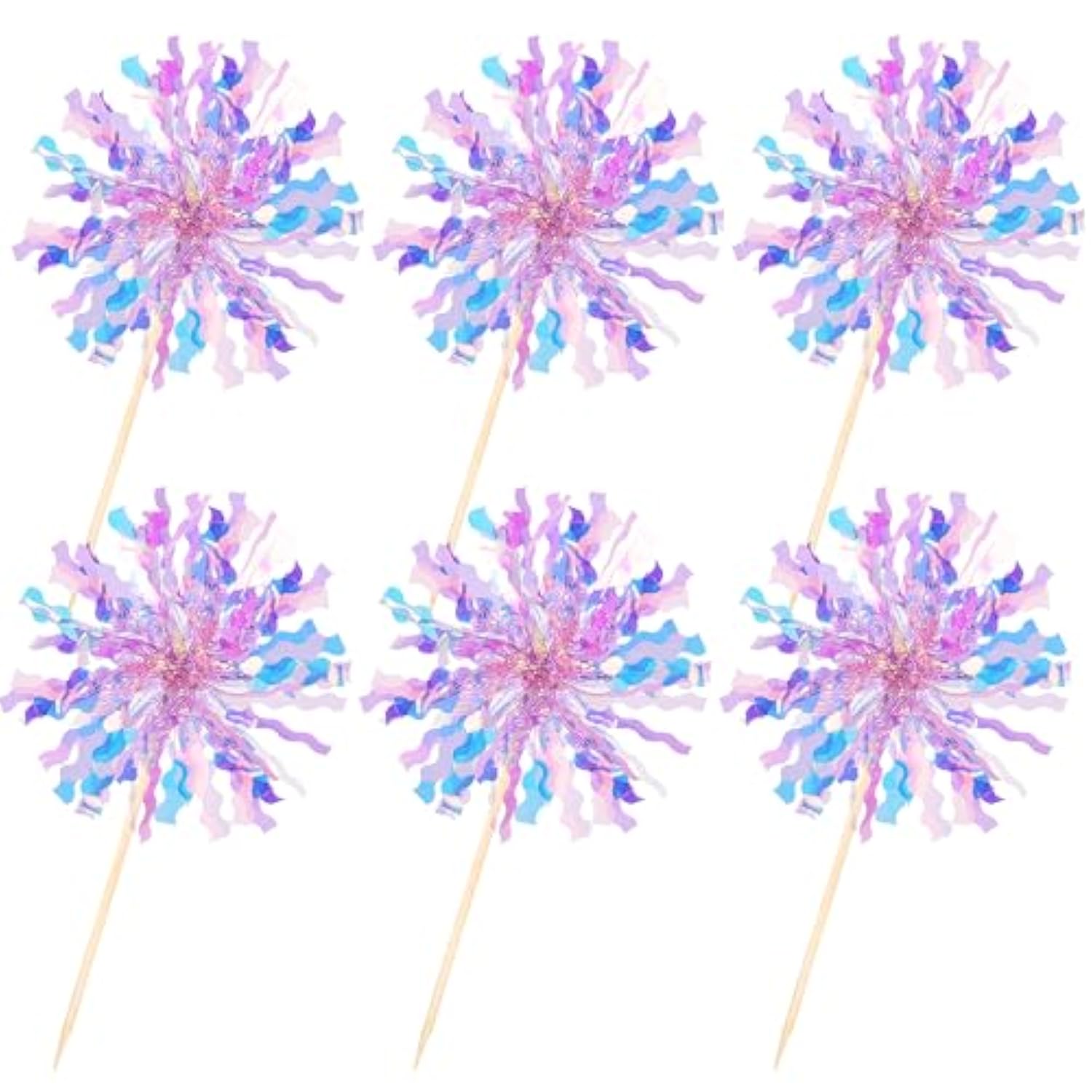 30 Pcs Foil Firework Cupcake Toppers Sparkle Tinsel Cupcake Picks Happy Birthday Cake Toppers Drink Stirrers Cocktail Food Fruit Toothpicks For Baby Shower Birthday Party Decorations Supplies Purple