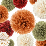 15Pcs Fall Wedding Pumpkin Orange Sage Green Tissue Pom Poms for Baby Shower Party