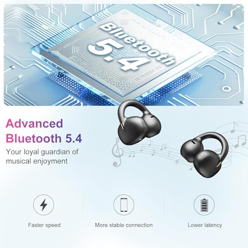 A7 Open Ear Clip-On Headphones For Glasses Wearers - Safe For Running & Streets, 4.7G Weightless Fit, 40H Battery, Bluetooth 5.4, Black