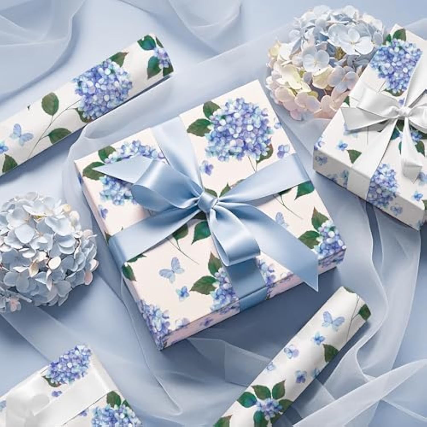 Kraft Hydrangea Wrapping Paper Roll - 17"x16.5', Floral Gift Wrap for Events