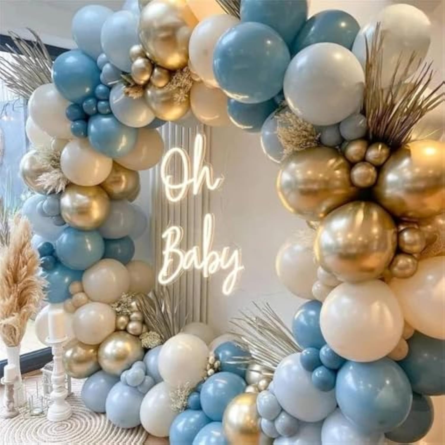 Dusty Blue Balloon Garland Arch Kit 165Pcs White Sand Pastel Macaron Blue Ocean Blue Chrome Gold Balloon Boho Baby Shower Wedding Boy Birthday Decoration