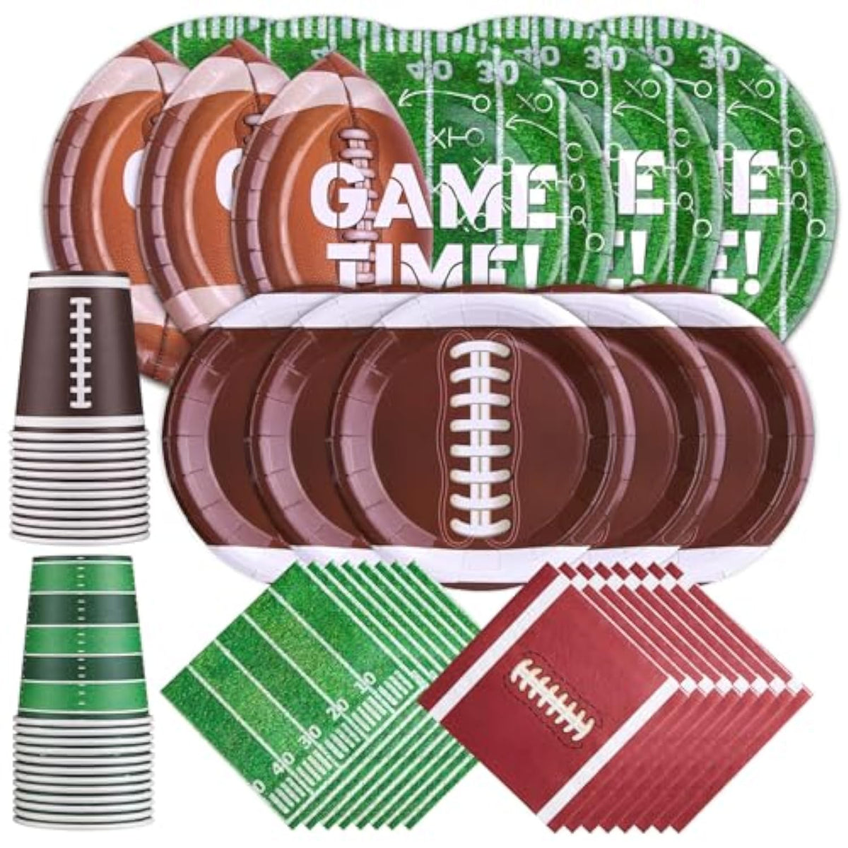 Football Party Supplies Set for 24 with Plates Napkins and Cups for Birthday Tailgate