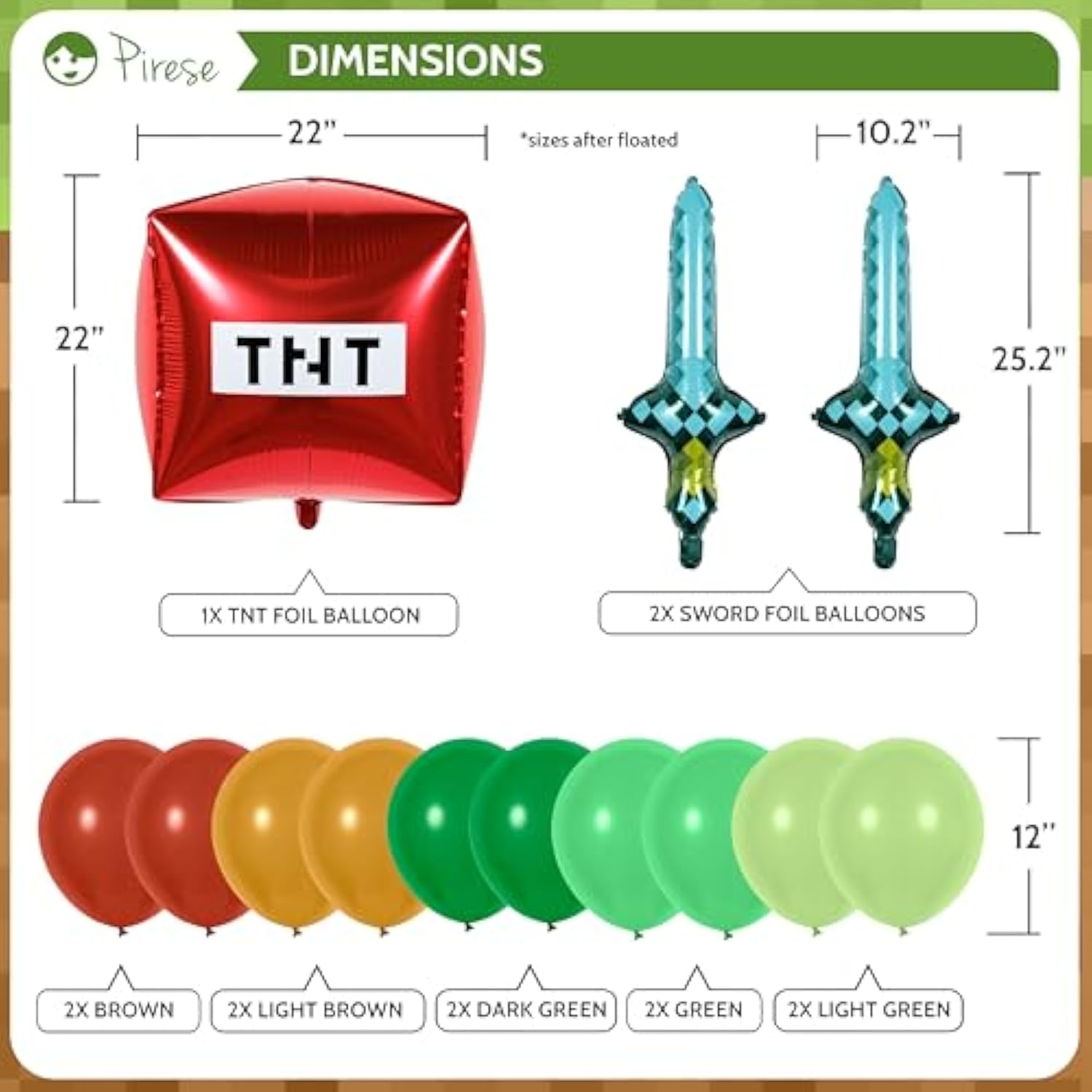 Pixel Gaming Birthday Decorations TNT, Sword Balloons & Party Supplies Kit