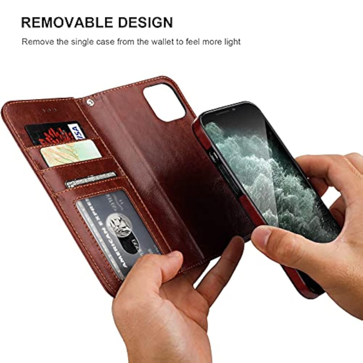 Compatible With 12 Pro Max Wallet Case With Card Holder Pu Leather Magnetic Detachable Kickstand Shockproof Wrist Strap Removable Flip Cover 6.7 Inch (Brown)