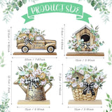 4 Pcs Spring Table Centerpieces Decorations Hello Spring Wooden Table Signs Farmhouse Flower Truck Wooden Signs For Home Party Decor(Coffee,Eucalyptus)