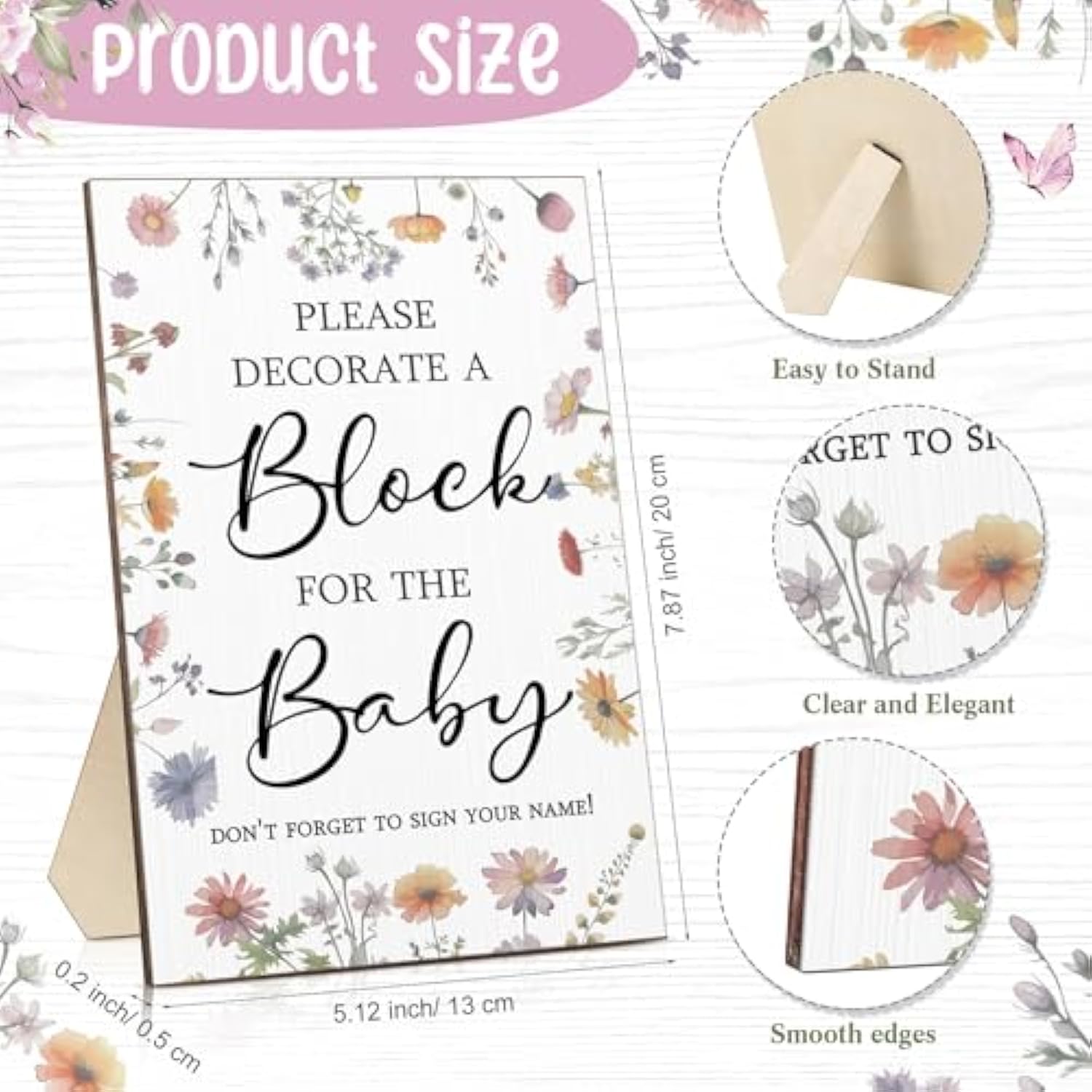 75 Pcs Baby Shower Games Sign Kit Including Decorate A Block Game Sign 50 Diy Blank Wooden Block 24 Acrylic Paint Marker Baby Shower Prize For Winners Gender Reveal(Pastel,Wildflower)