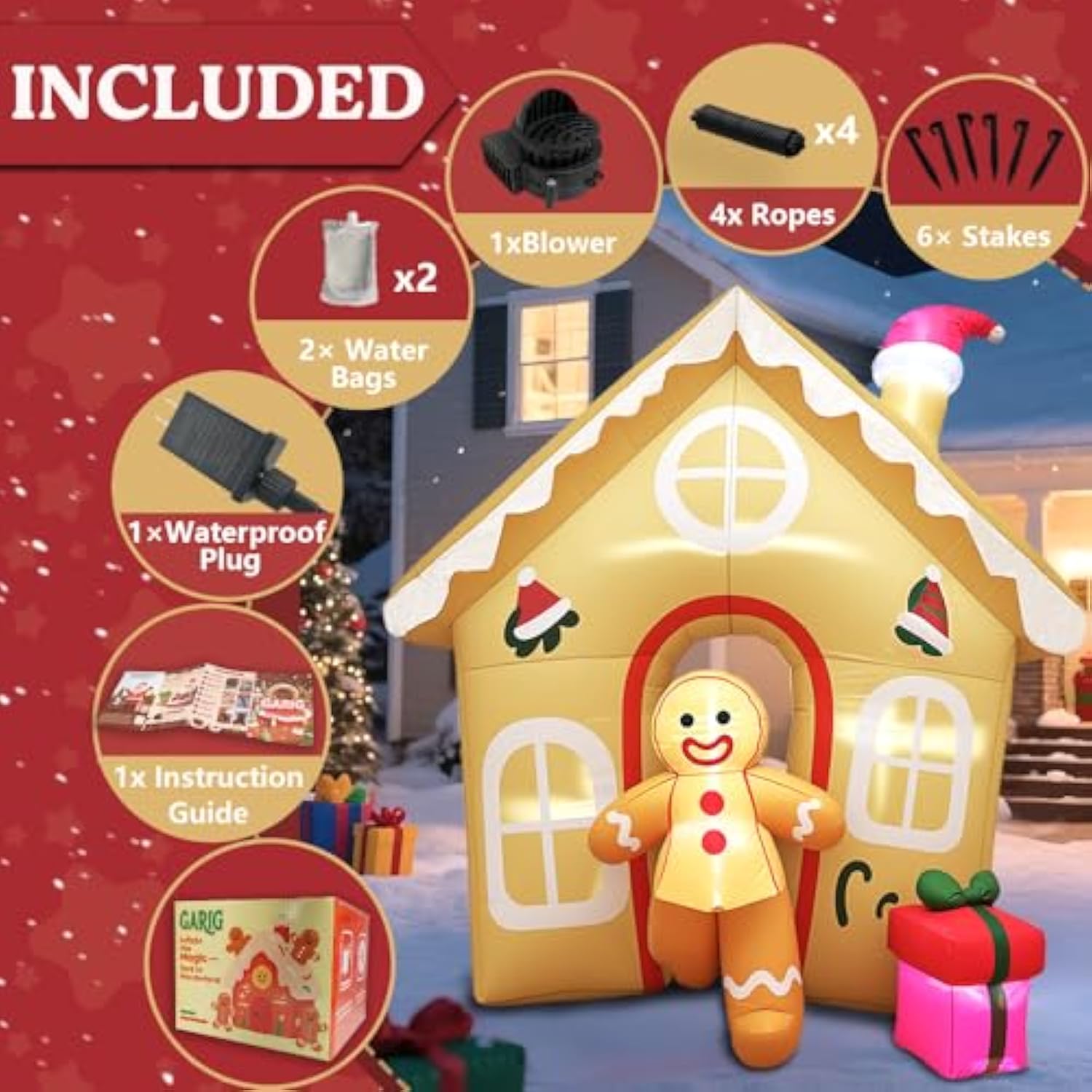 6Ft Christmas Inflatables The Runaway Gingerbread Man Outdoor Decorations, Christmas Blow Up Yard Decorations With Built
