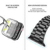 Compatible With Apple Watch Bands 44Mm Series 6 5 4 Se, Upgraded Stainless Steel Band With Iwatch Screen Protector Case For Men Women Black/Black