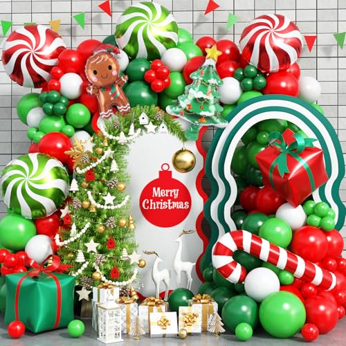 Christmas Balloon Arch Kit 106PCS Red Green White Latex Balloons Garland with Gift Box Candy Cane Merry Christmas Tree Gingerbread Foil Balloons for Xmas Holiday New Year Party Decortaions Supplies