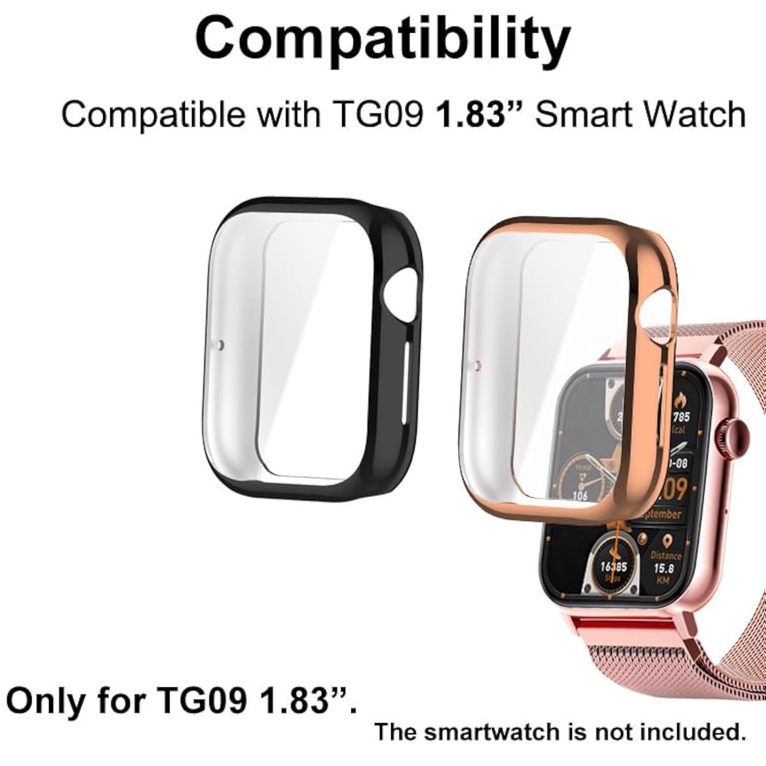 Watch Cases Compatible With Trendia Tg09 1.83” Smart Watch, Tpu Case With Screen Protector, Protecting Watch Body & Screen, Black