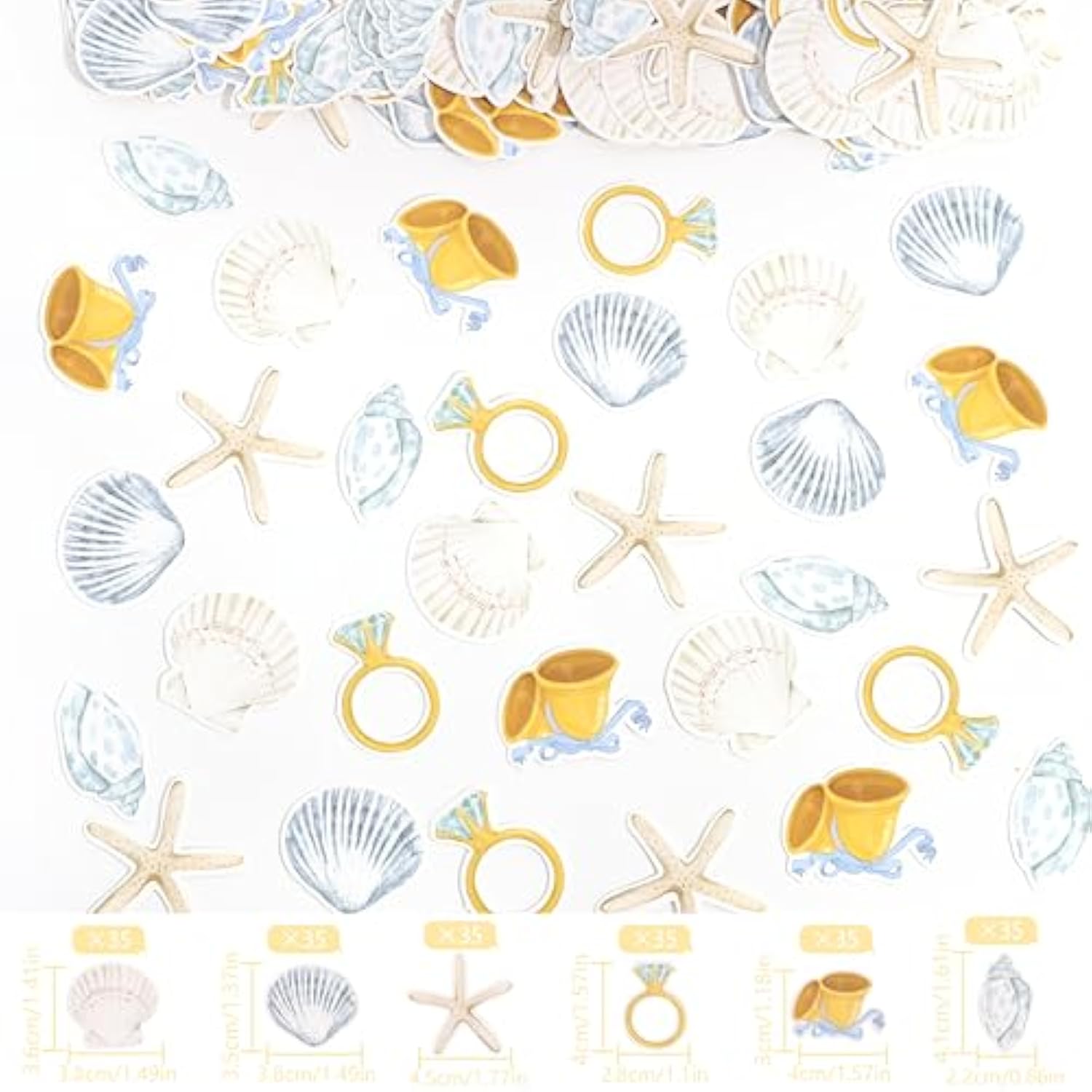 210 Pc Bells & Seashells Confetti Coastal Wedding, Bridal Shower, & Party Decor