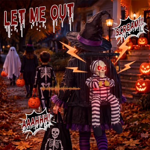 Animated Halloween Decorations Outdoor, Motion Activated Skull Prisoner